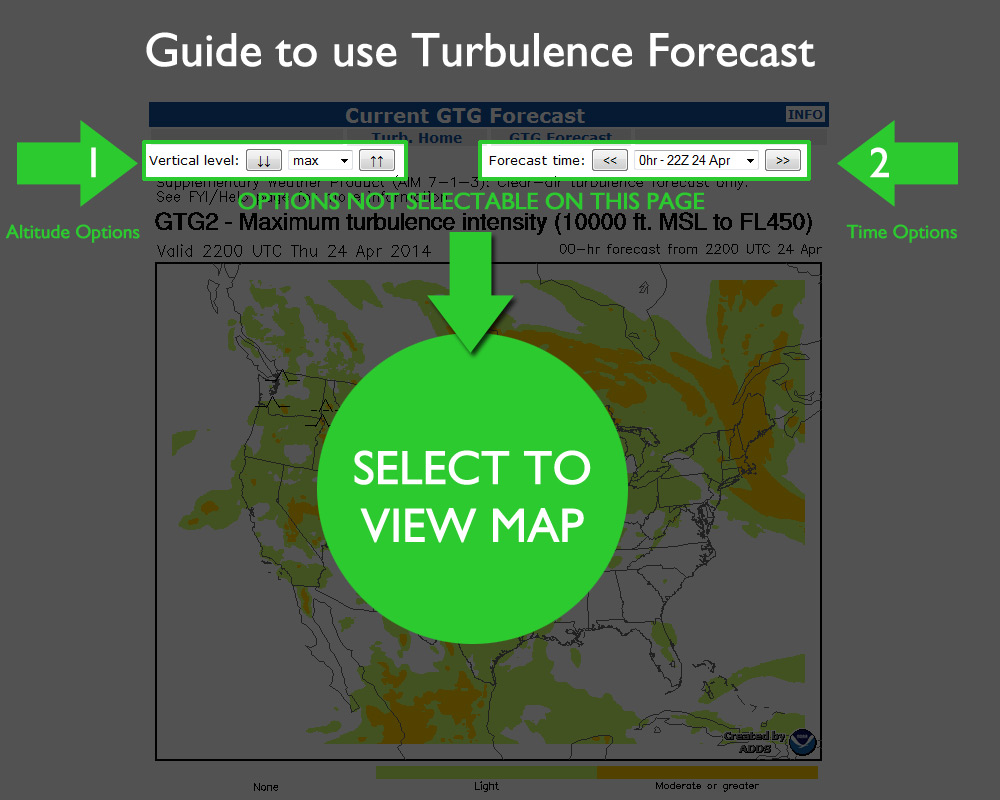 Altitude Options and Time options  -  Select to proceed to turbulence map